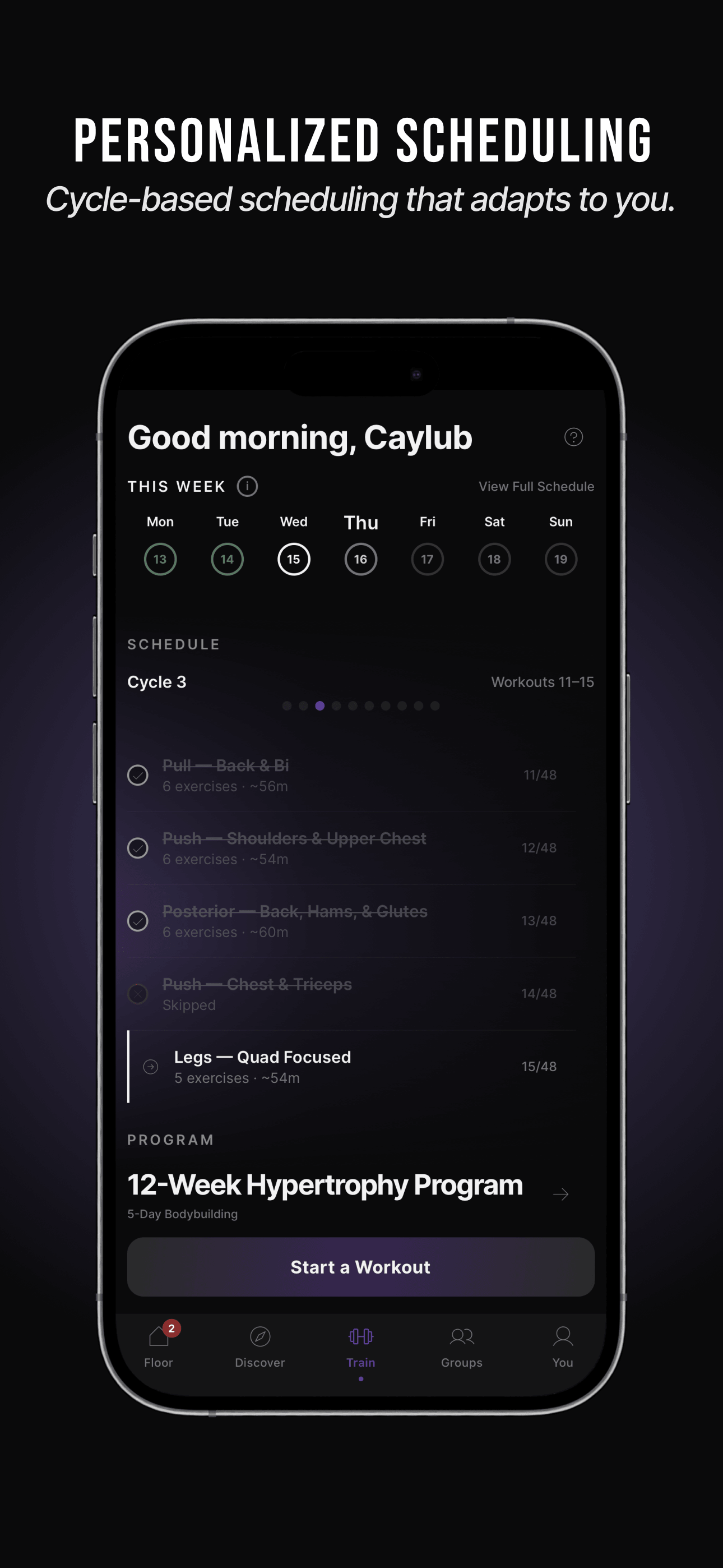 PHYZIK weekly training scheduler